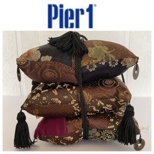 Pier 1 set of Three Ornate Satin Asian Accent Pillows NWT